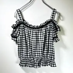 ココディール✨オフショルダーカットソー サイズ2 レース チェック柄 ゴム仕様