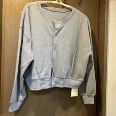 リブ編みボタン付きカーディガン 青