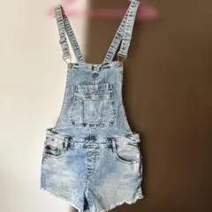 ライトブルー デニム サロペット ショートパンツ