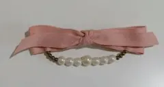 ピンクリボンとパールのヘアピン