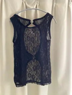 R LODON レース オープンバック タンクトップ 黒