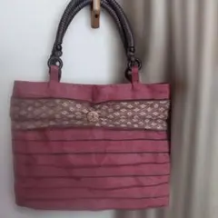 赤系畳のヘリ使用手づくりトートバッグ