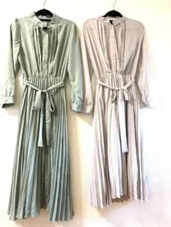プリーツロングワンピース2色セット
