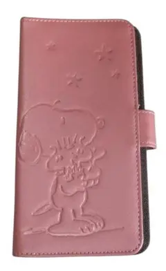 訳あり　スヌーピー 本革 手帳型スマホケース 手帳型スライド式　PK