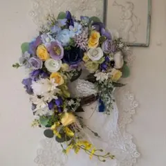 アートフラワーリース１月セール　春待ちリース８ W33cm前後xＨ40