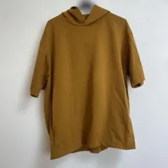 GLOBAL WORK メンズ　半袖パーカー　マスタード　茶　L