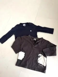 PETIT BATEAU 羊プリント・無地Tシャツ 2枚セット