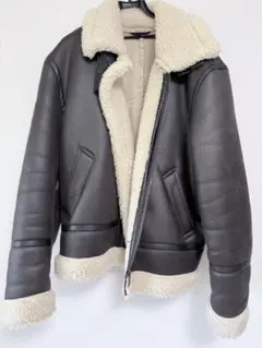 ZARA レザーシェルパジャケット ブラック/アイボリーのサムネイル