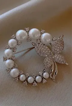 コサージュ バタフライゴールド パール結 婚式ブローチ アンティーク 卒業式