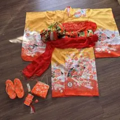 七五三　七歳　フルセット　山吹色　アンティーク