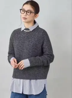 アンタイトル　4 ウール混 モックネック風ラメニット　ダークグレー　XL 大きい