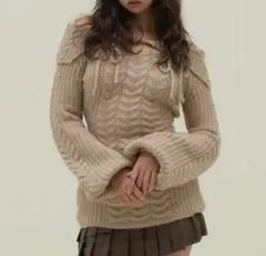 Aura cable knit tops beige AM1068 - メルカリ