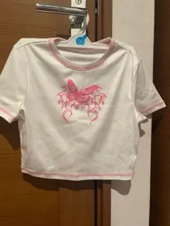 SHEIN バタフライプリント 半袖Tシャツ ホワイト Sサイズ