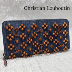 ✨極美品✨ ルブタン 長財布 ラウンドジップ パネトーネ デニム スタッズ 橙のサムネイル