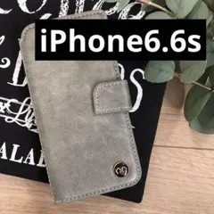 iPhone6.6s 手帳型ケース　本革　グレー　ユーズド加工　シンプル