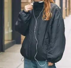ボア×ナイロン リバーシブル スタンド オーバーサイズブルゾン　黒