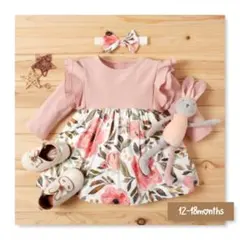 ベビー☆ フローラル柄切替ワンピース ピンク 12-18months