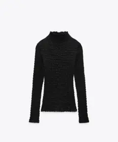 新品ZARA テクスチャ入り生地 長袖トップス S ソフトタートル カットソー