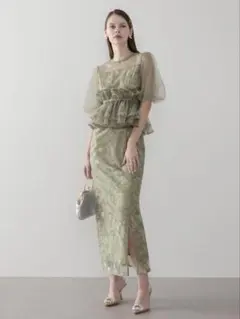 3WAYチュールラッフルフラワースパンコールIラインワンピースドレス結婚式二次会