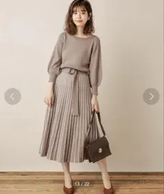 natural couture 配色ニットプリーツワンピース