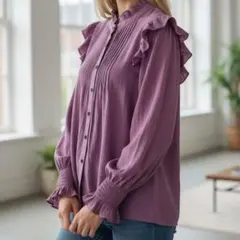 美品 Vis-à-Vis（ビサビ）ブラウス フリーサイズ 紫 フリル ギャザー