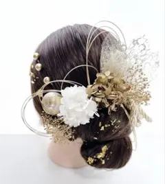 no.5251 成人式　髪飾り　成人式髪飾り　結婚式　ヘアアクセ　金箔　ゴールド