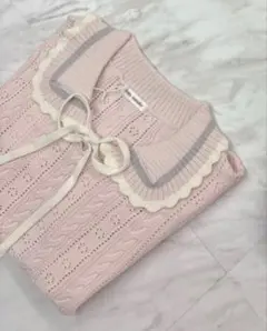 リリーエミュリ Ribbon Cropped Pointelle Knit