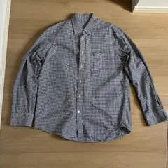 美品　無印良品　ギンガムチェック　ネイビー　シャツ　Lサイズ　メンズ　綿100%