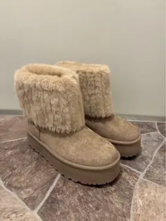 厚底ショートムートンブーツ ベージュLサイズ