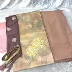 着物セット 一つ紋 色無地 袋帯 長襦袢 和装小物付き 正絹 ピンク