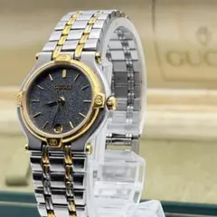 美品 グッチ 9000L ラウンド コンビ 新品電池 デイト ヴィンテージ