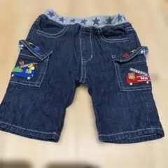 ダークブルー 車と動物刺繍 ハーフパンツ