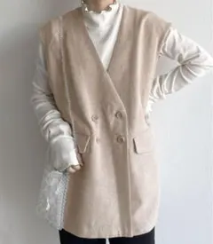 WclosetWcloset VネックW前BIGシルエットジレ&ノーカラーシャツ