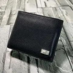 美品 dunhill ダンヒル 二つ折り財布 レザー　ブラック　ロゴプレート