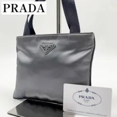 【✨極美品✨】プラダ ミニハンドバッグ 三角ロゴ ナイロン メタリックブルー