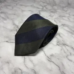 PLA VINCENT ネクタイ ネイビー×グリーン系　レジメンタル　シルク