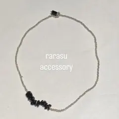 【天然石】オニキス シルバービーズ ネックレス／ハンドメイド 39cm