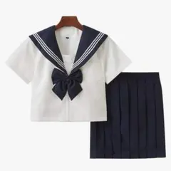 セーラ服 JK制服 セット コスプレ 学生 半袖 高校制服 ホワイトネイビーM