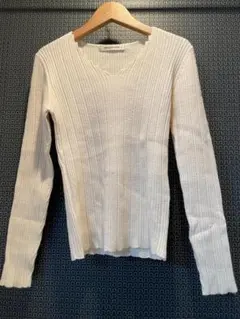 MISCH MASCH Vネックリブニット 白 M 古着