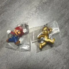 マリオとゴールドストラップ 2個セット　めじるしアクセサリー傘　名札目印ガチャ