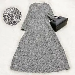 SHIPS 洗える ピンタック 花柄 バンドカラー ワンピース　ウエストゴム