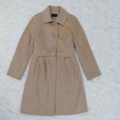 クイーンズコート　カシミヤ混　ステンカラーコート　ロングコート　ウール　S
