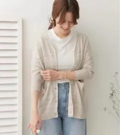 新品 アーバンリサーチドアーズ リネンVネックカーディガン ベージュ