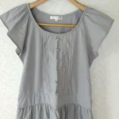 【anyFAM】チュニックワンピース　レースフリルリボン付　グレーＬ　オンワード