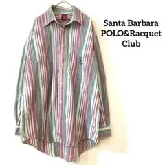 POLO&RacquetClub 長袖シャツ　羽織り　ストライプ柄　M ロゴ刺繍