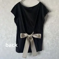 Tiara バックリボン カットソー 半袖 フレンチスリーブ 配色 ブラックのサムネイル
