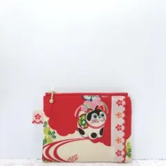 ファスナーポーチ♡犬張子 生成② 12cmファスナー 和柄 狛犬