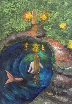 手描きイラスト　水彩画　アナログイラスト　原画　人魚