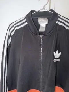 <希少>adidas ジップアップジャケット トラックジャケットブラックオレンジ