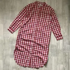 【しまむら】新品未使用札付品 赤×白ギンガムチェック ロングシャツワンピース M